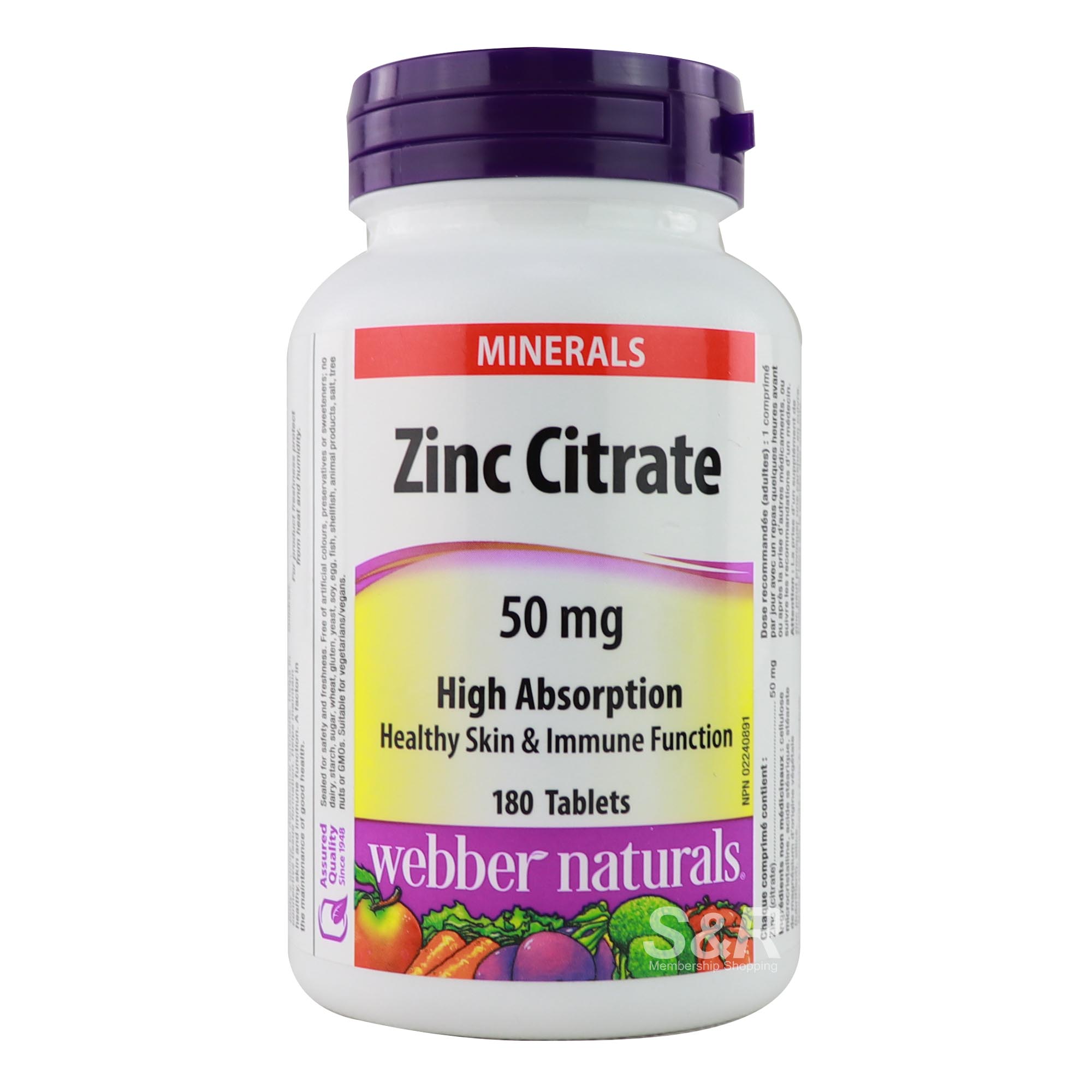 Webber Naturals Zinc Citrate 50mg Minerals 180 tablets